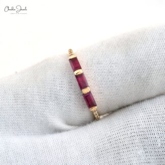 Natural Burma Ruby Trilogy Ring In 14k Yellow Gold Gemstone And Diamond Stacking Ring