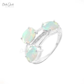 Genuine Opal Split Shank Ring with 7x5mm Gemstone And G-H Diamond Jewelry In 14k White Gold