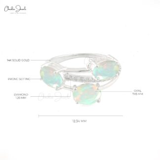 Overlapping Diamond Ring In 14k White Gold Fire Opal 7x5mm Oval Gemstone Split Shank Ring