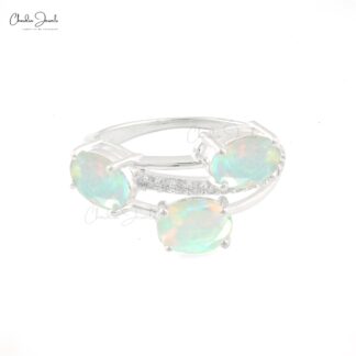 Genuine Opal Split Shank Ring with 7x5mm Gemstone And G-H Diamond Jewelry In 14k White Gold