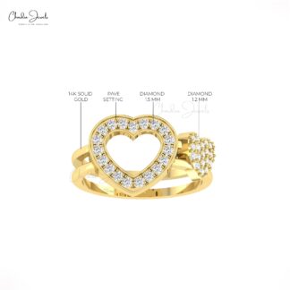 Double Heart Proposal Ring With 0.43 Ct White Diamond Open Love Ring In 14k Solid Gold