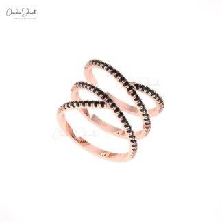 Overlapping Cross Ring In 14k Solid Gold Black Diamond April Birthstone Rings For Women