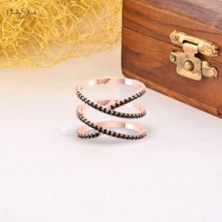 Overlapping Cross Ring In 14k Solid Gold Black Diamond April Birthstone Rings For Women