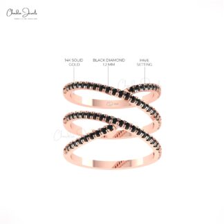 Overlapping Cross Ring In 14k Solid Gold Black Diamond April Birthstone Rings For Women