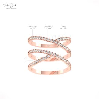Crossover Unique Ring with 0.53 Ct White Diamond Pave Set 14k Pure Gold Hallmark Ring