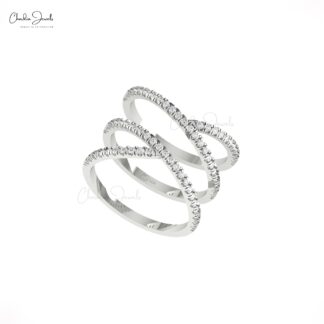 Crossover Unique Ring with 0.53 Ct White Diamond Pave Set 14k Pure Gold Hallmark Ring