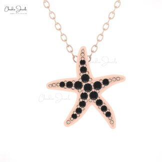 Starfish Pave Set Pendant With 1.5mm Black Diamond 14k Solid Gold Cluster Necklace