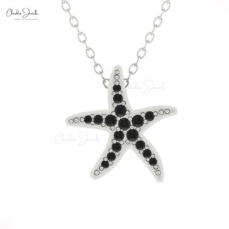 Starfish Pave Set Pendant With 1.5mm Black Diamond 14k Solid Gold Cluster Necklace