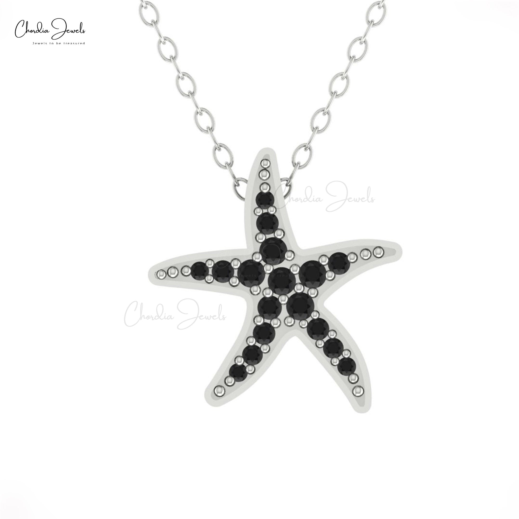 Starfish Pave Set Pendant With 1.5mm Black Diamond 14k Solid Gold Cluster Necklace
