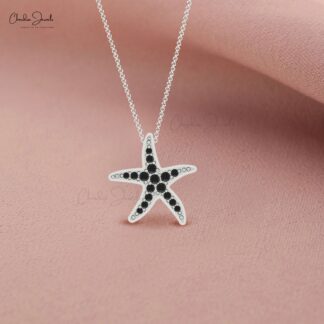 Starfish Pave Set Pendant With 1.5mm Black Diamond 14k Solid Gold Cluster Necklace