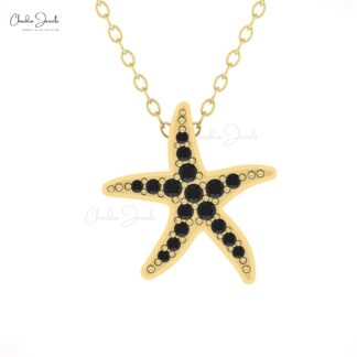Starfish Pave Set Pendant With 1.5mm Black Diamond 14k Solid Gold Cluster Necklace