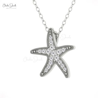 Real 14k Gold Cluster Pendant In 0.157 Ct White Diamond Star Fish Necklace For Women