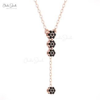 Y Shape Lariat Chain Pendant In 14k Solid Gold Black Diamond Cluster Necklace