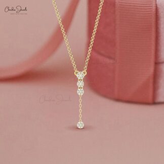 Cluster Drop Necklace With 0.12 Ct White Diamond Pave Set In 14k Solid Gold Necklaces