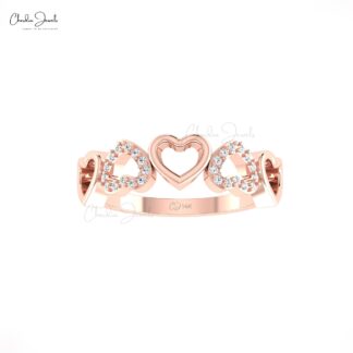 Five Heart Women Ring In 14k Solid Gold White Diamond Round Cut Proposal Rings For Her