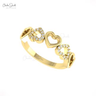 Five Heart Women Ring In 14k Solid Gold White Diamond Round Cut Proposal Rings For Her