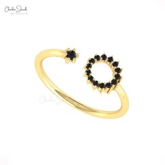 Brilliant Cut Split Shank Ring With 2mm Black Diamond Open Cuff Ring In 14k Solid Gold