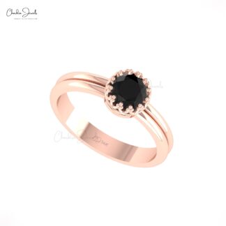 Genuine Black Diamond Solitaire Ring In Solid 14k Gold Single Stone Wedding Fine Jewelry