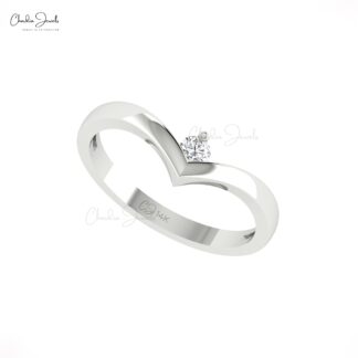 Diamond Chevron Ring With 3mm White Diamond Solitaire Engagement Ring In 14k Real Gold