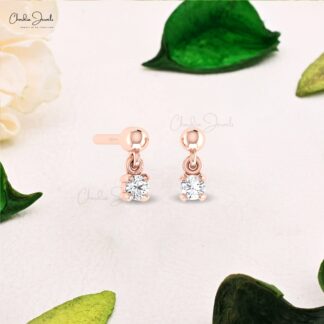 Round Cut Dangle Studs With 2.5mm G-H Diamond Solitaire Earrings In Solid 14k Gold