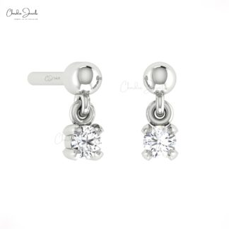 Round Cut Dangle Studs With 2.5mm G-H Diamond Solitaire Earrings In Solid 14k Gold