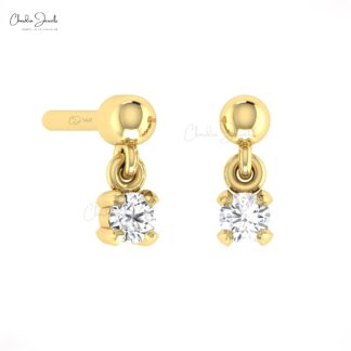 Round Cut Dangle Studs With 2.5mm G-H Diamond Solitaire Earrings In Solid 14k Gold
