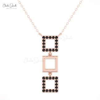 Pure 14k Gold Square Necklace With 0.54 Ct Black Diamond Handmade Dangle Necklace