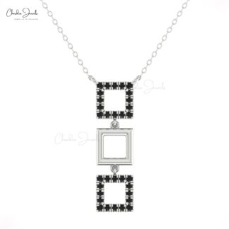 Pure 14k Gold Square Necklace With 0.54 Ct Black Diamond Handmade Dangle Necklace