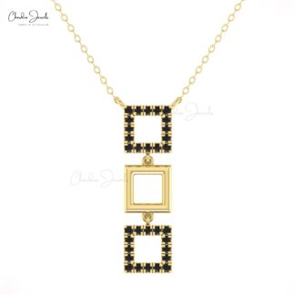 Pure 14k Gold Square Necklace With 0.54 Ct Black Diamond Handmade Dangle Necklace