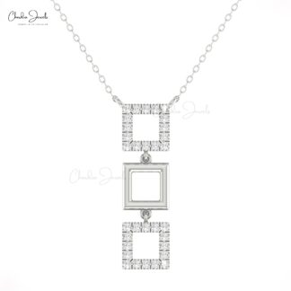 Square Shape Dangle Necklace In 14k Solid Gold Dainty Diamond 1.5mm Round Chain Necklaces