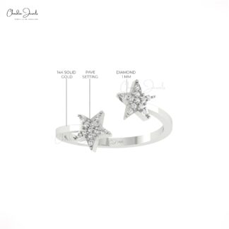 Open Cuff Cluster Ring With 0.11 Ct White Diamond Engagement Star Ring In 14k Gold