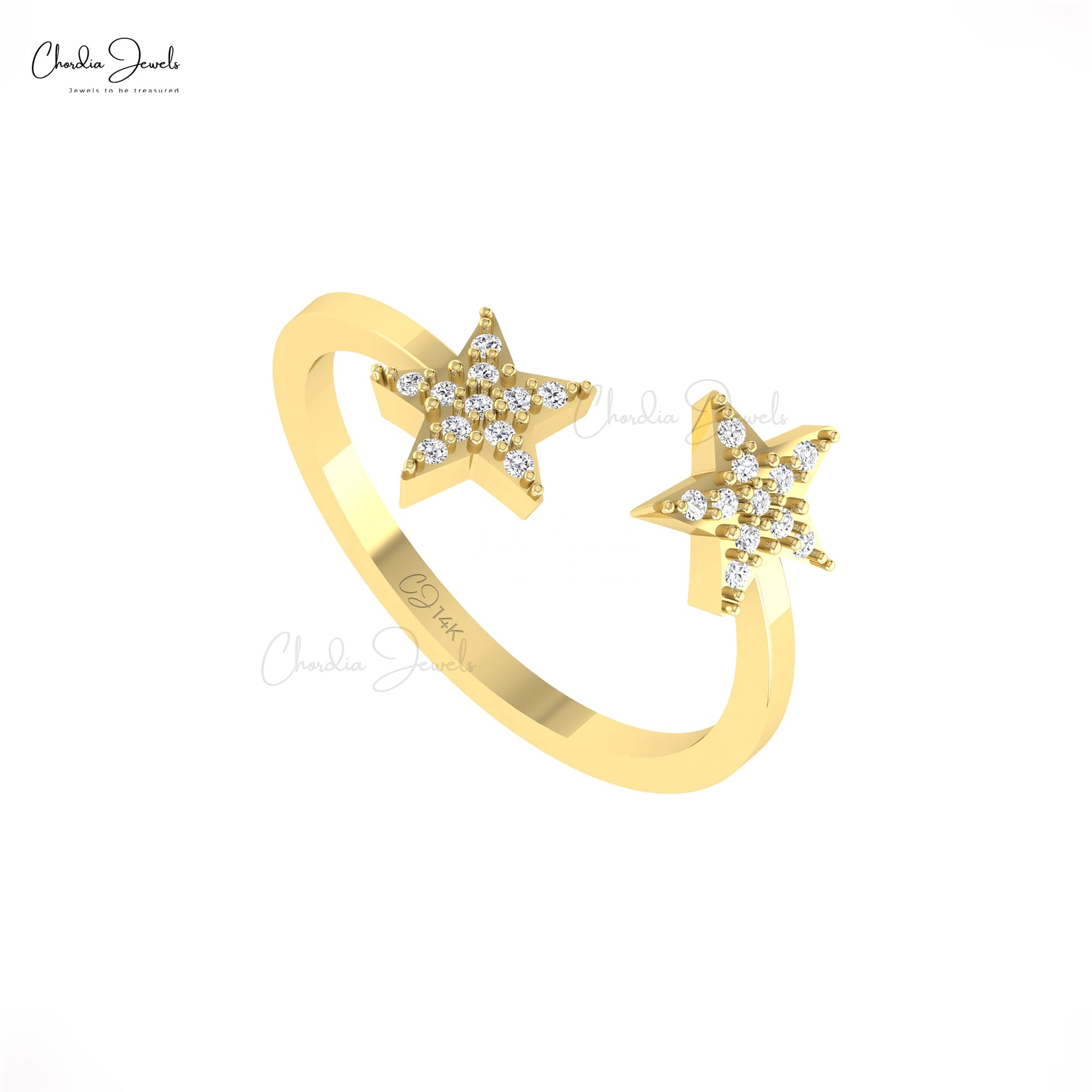 Open Cuff Cluster Ring With 0.11 Ct White Diamond Engagement Star Ring In 14k Gold