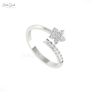 Single Star Adjustable Ring With 0.32 Ct White Diamond Open Cuff Wedding Rings