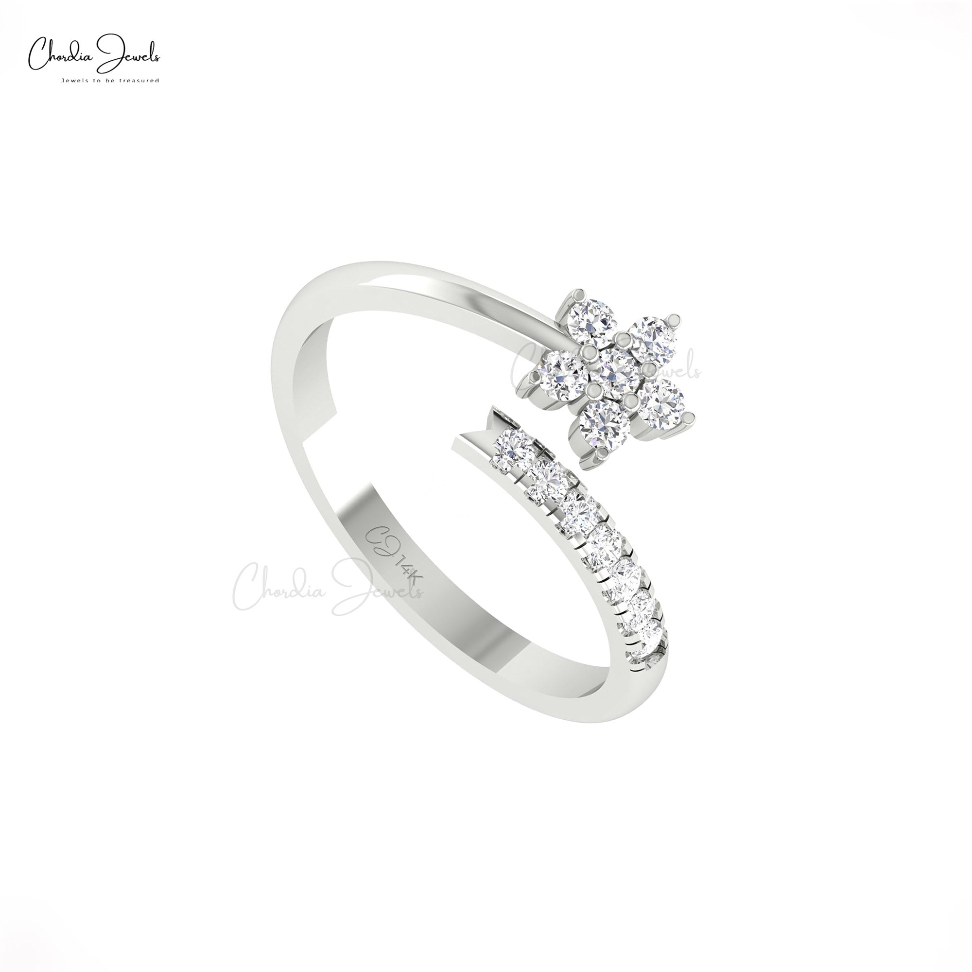 Single Star Adjustable Ring With 0.32 Ct White Diamond Open Cuff Wedding Rings