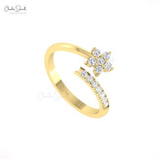 Single Star Adjustable Ring With 0.32 Ct White Diamond Open Cuff Wedding Rings