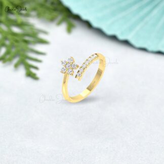 Single Star Adjustable Ring With 0.32 Ct White Diamond Open Cuff Wedding Rings