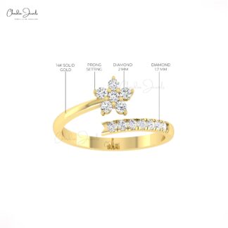 Single Star Adjustable Ring With 0.32 Ct White Diamond Open Cuff Wedding Rings