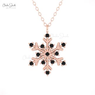 Round Cut Snowflake Pendant In 14k Real Gold Black Diamond Daisy Women Unique Pendants