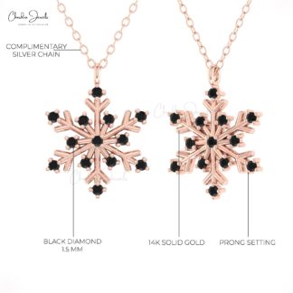 Round Cut Snowflake Pendant In 14k Real Gold Black Diamond Daisy Women Unique Pendants