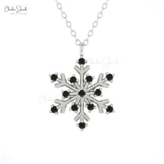 Round Cut Snowflake Pendant In 14k Real Gold Black Diamond Daisy Women Unique Pendants