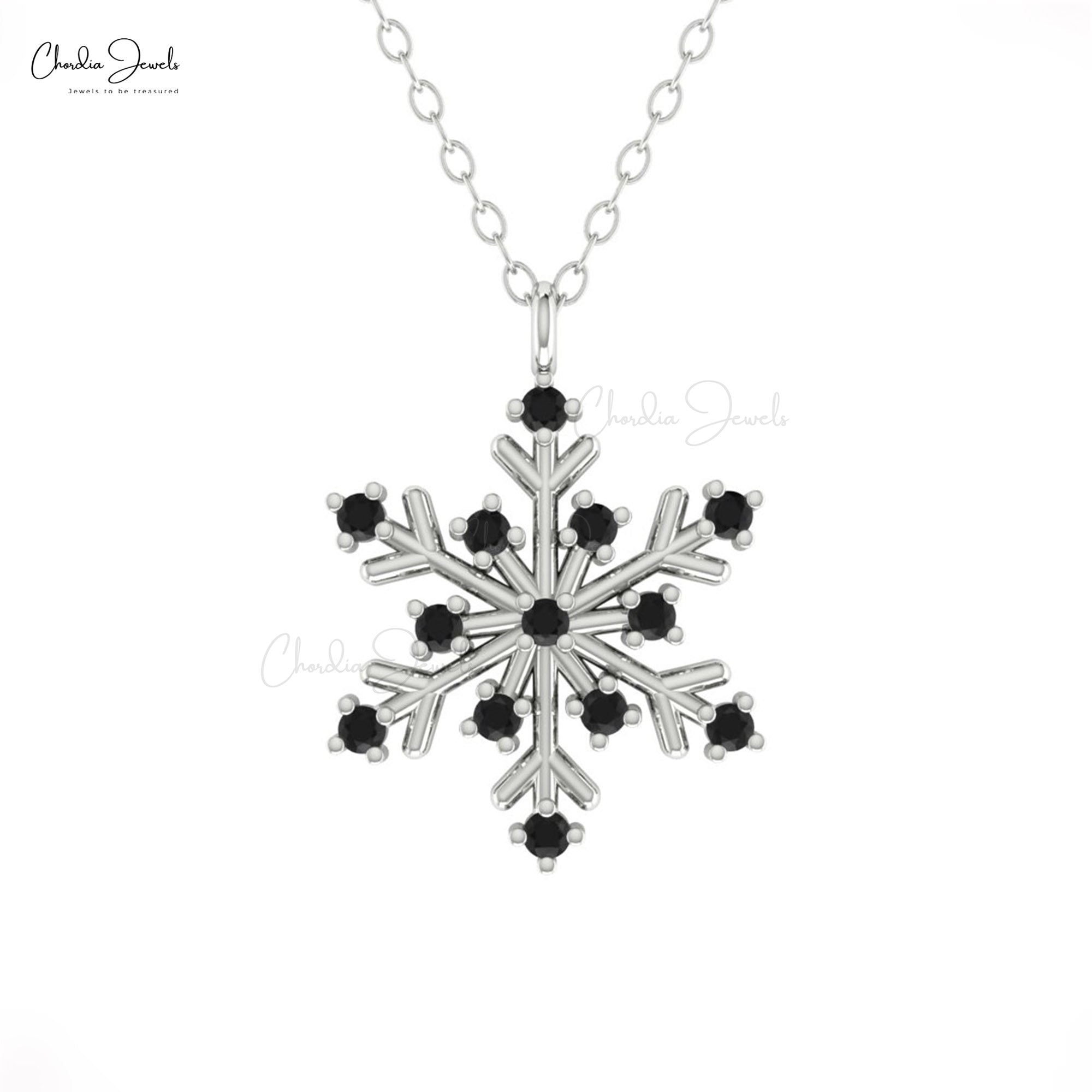 Round Cut Snowflake Pendant In 14k Real Gold Black Diamond Daisy Women Unique Pendants