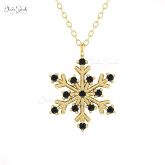 Round Cut Snowflake Pendant In 14k Real Gold Black Diamond Daisy Women Unique Pendants