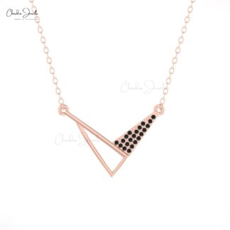 Cluster Triangle Chain Necklace With 0.10 Ct Black Diamond Pave Set In 14k Gold Jewlery