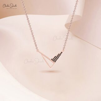 Cluster Triangle Chain Necklace With 0.10 Ct Black Diamond Pave Set In 14k Gold Jewlery