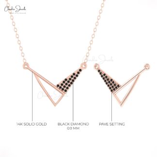 Cluster Triangle Chain Necklace With 0.10 Ct Black Diamond Pave Set In 14k Gold Jewlery