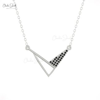 Cluster Triangle Chain Necklace With 0.10 Ct Black Diamond Pave Set In 14k Gold Jewlery