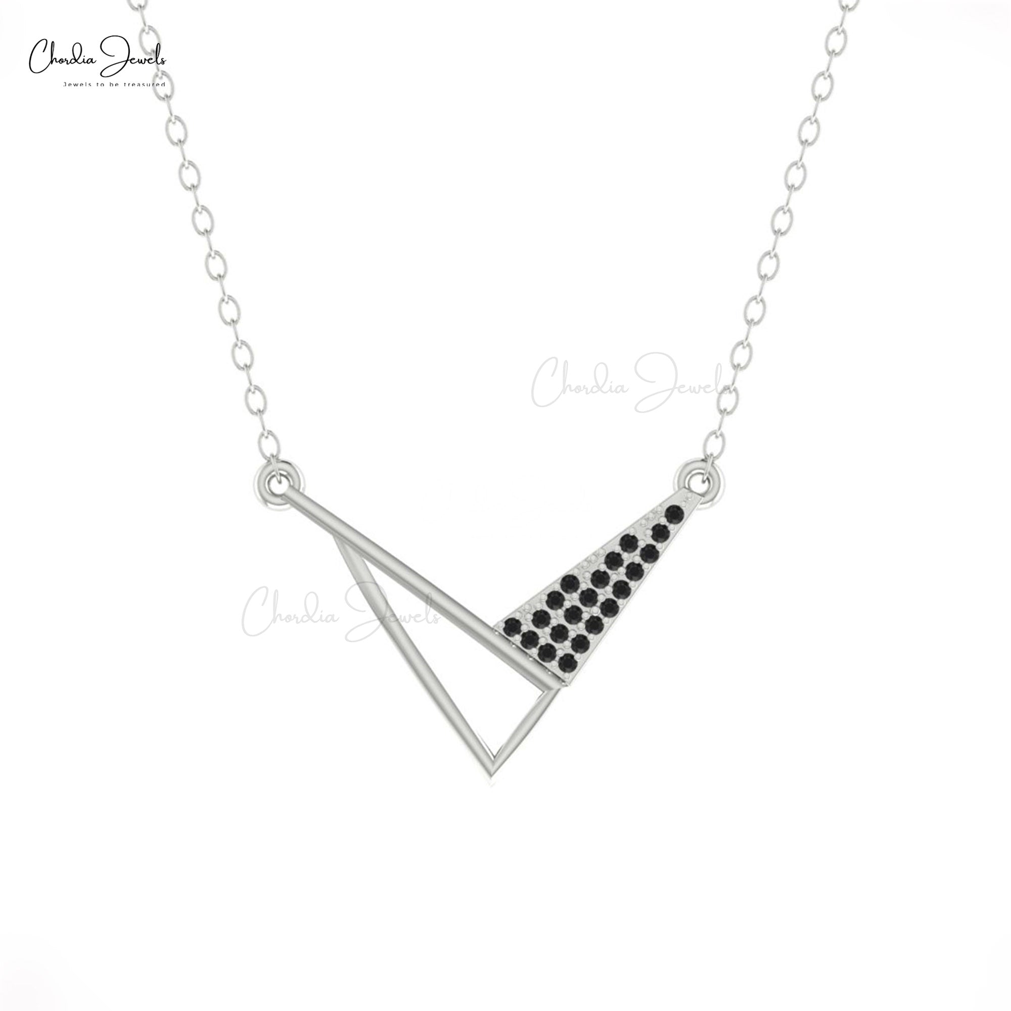 Cluster Triangle Chain Necklace With 0.10 Ct Black Diamond Pave Set In 14k Gold Jewlery