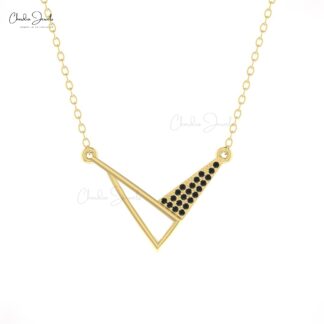 Cluster Triangle Chain Necklace With 0.10 Ct Black Diamond Pave Set In 14k Gold Jewlery