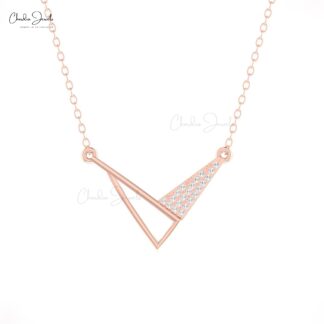 Open Close Triangle Necklace In Pure 14k Gold Cluster G-H Diamond 0.9mm Round Necklaces