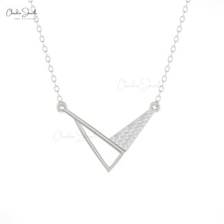 Open Close Triangle Necklace In Pure 14k Gold Cluster G-H Diamond 0.9mm Round Necklaces